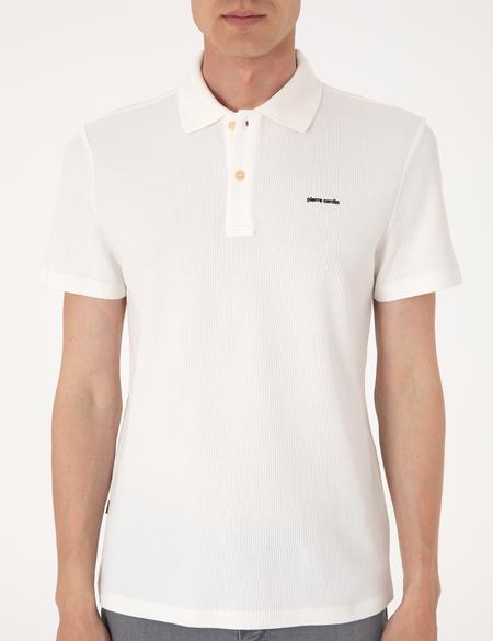 Ekru Slim Fit Örme Dokulu Polo Yaka Tişört - 50309946001