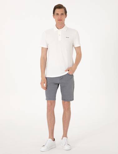 Ekru Slim Fit Örme Dokulu Polo Yaka Tişört