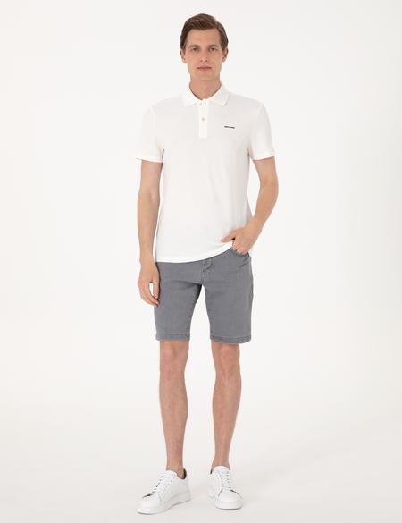 Ekru Slim Fit Örme Dokulu Polo Yaka Tişört - 50309946001