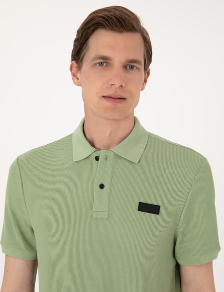 Çağla Yeşili Slim Fit Örme Dokulu Polo Yaka Tişört - 50309959046