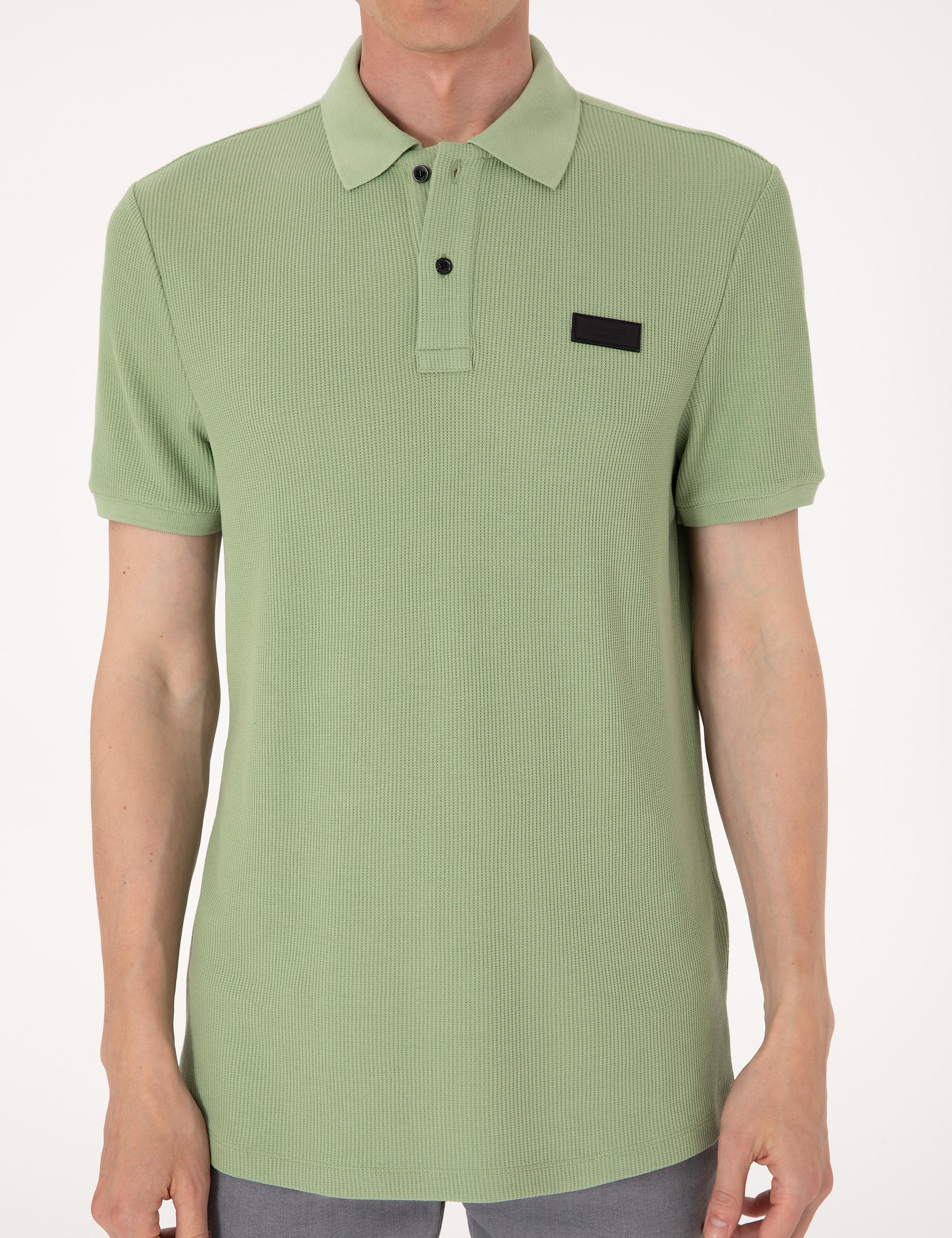 Çağla Yeşili Slim Fit Örme Dokulu Polo Yaka Tişört