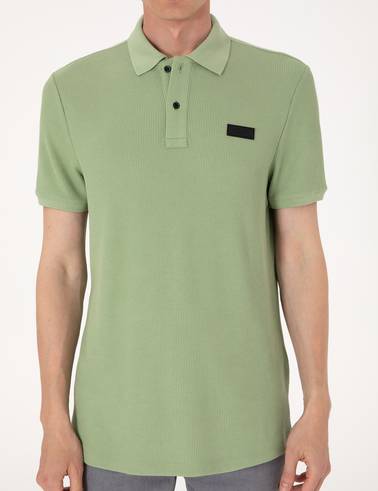 Çağla Yeşili Slim Fit Örme Dokulu Polo Yaka Tişört