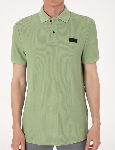 Çağla Yeşili Slim Fit Örme Dokulu Polo Yaka Tişört - 50309959046