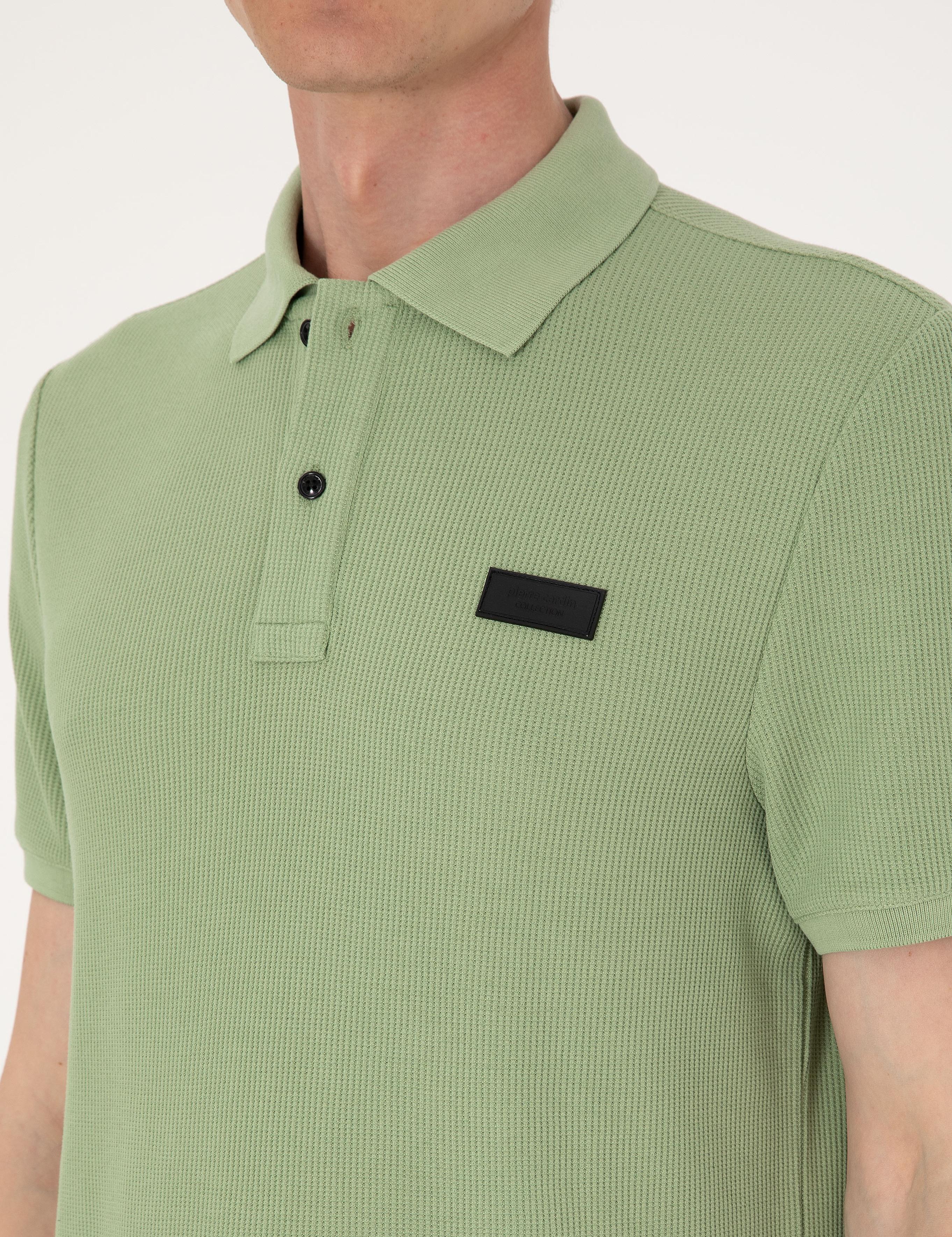 Çağla Yeşili Slim Fit Örme Dokulu Polo Yaka Tişört