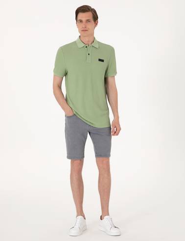 Çağla Yeşili Slim Fit Örme Dokulu Polo Yaka Tişört
