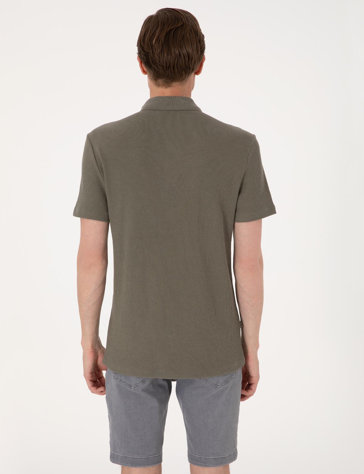 Haki Slim Fit Örme Dokulu Polo Yaka Tişört - 50309946019