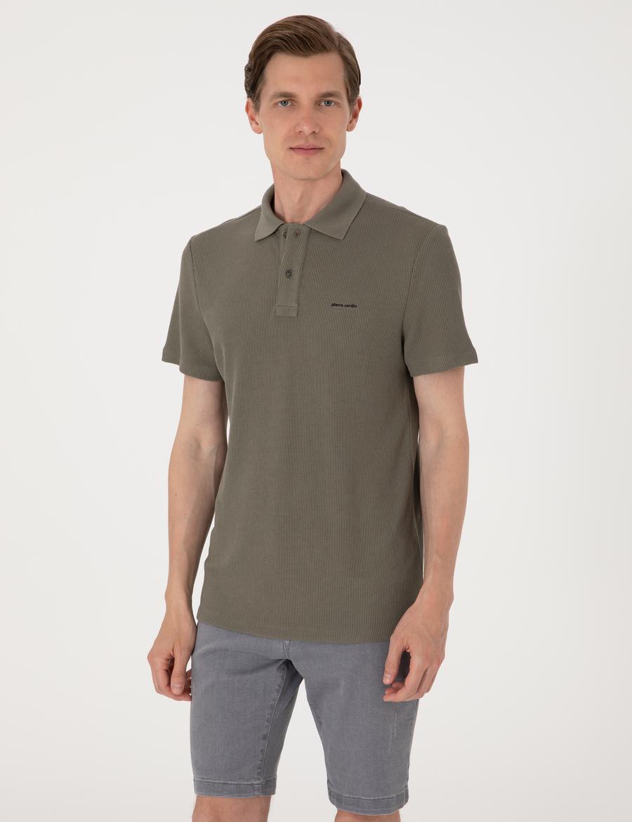 Haki Slim Fit Örme Dokulu Polo Yaka Tişört