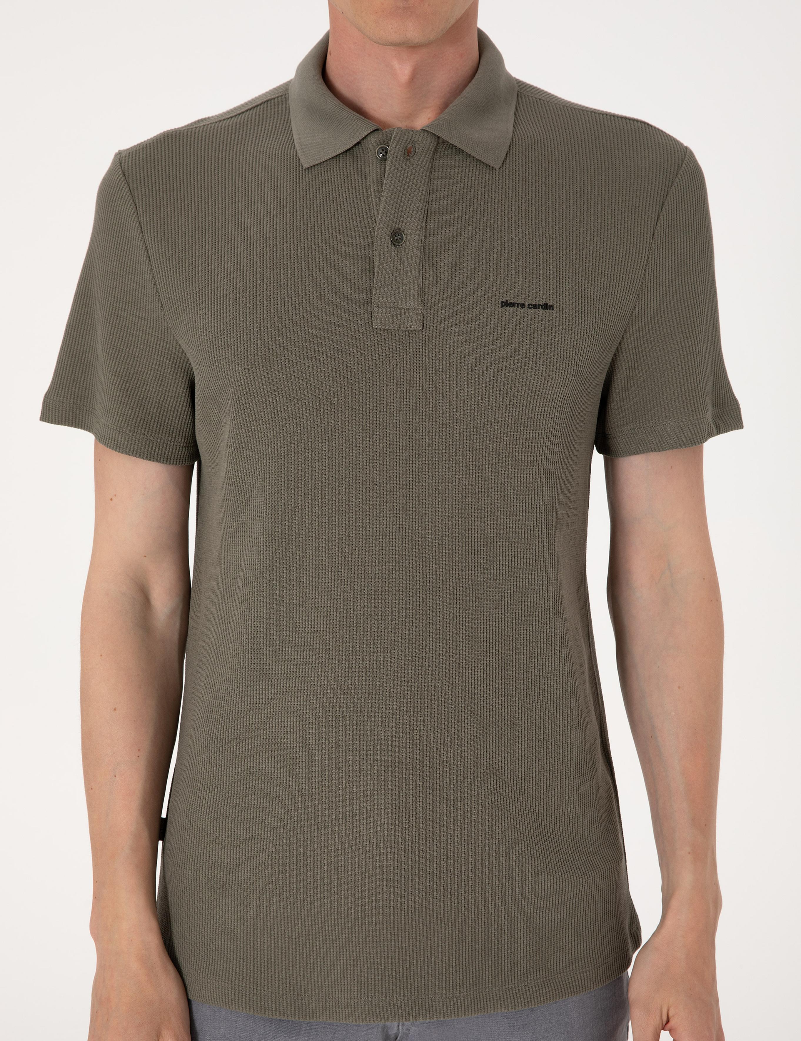 Haki Slim Fit Örme Dokulu Polo Yaka Tişört