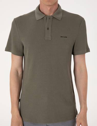 Haki Slim Fit Örme Dokulu Polo Yaka Tişört