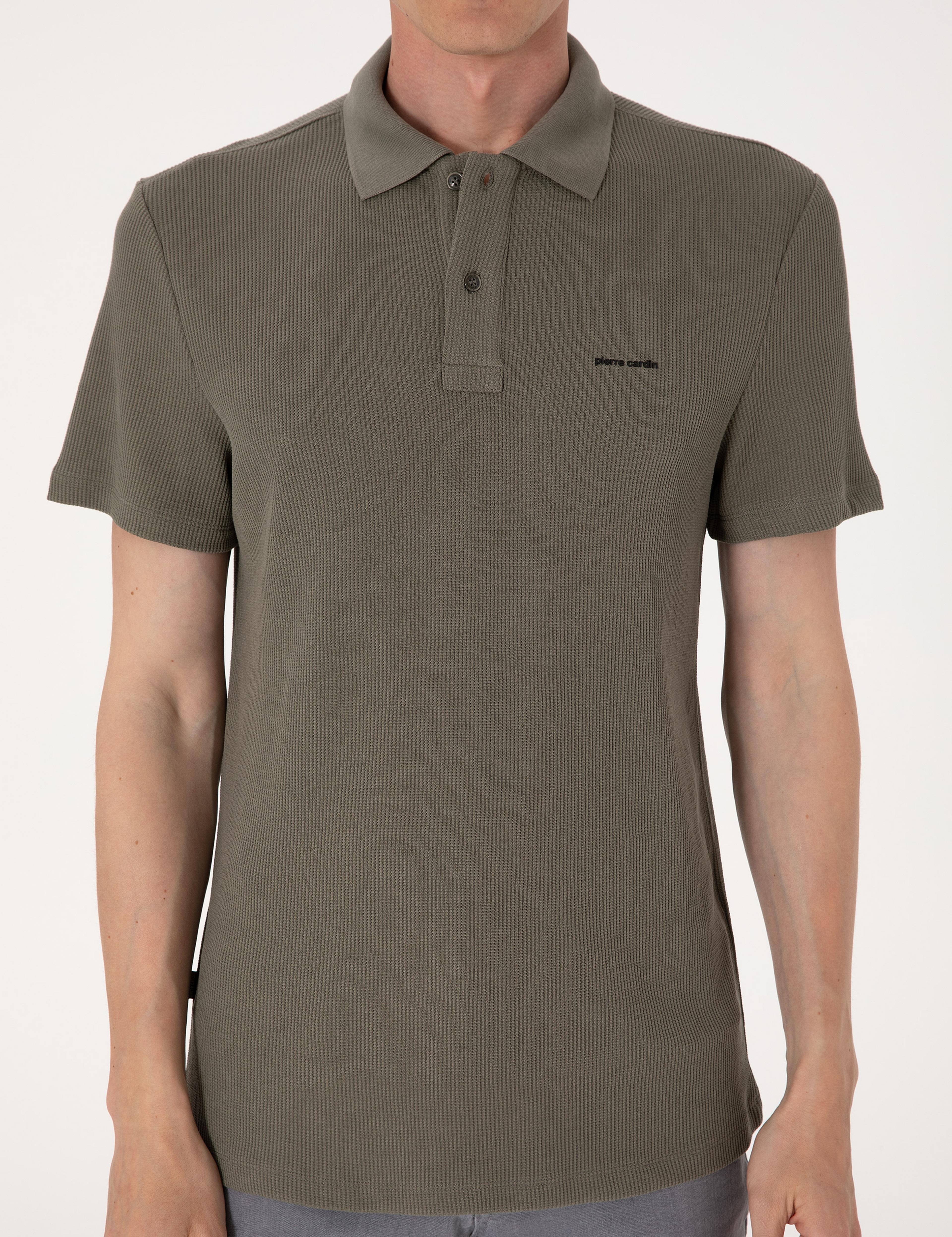 Haki Slim Fit Örme Dokulu Polo Yaka Tişört - Image 7