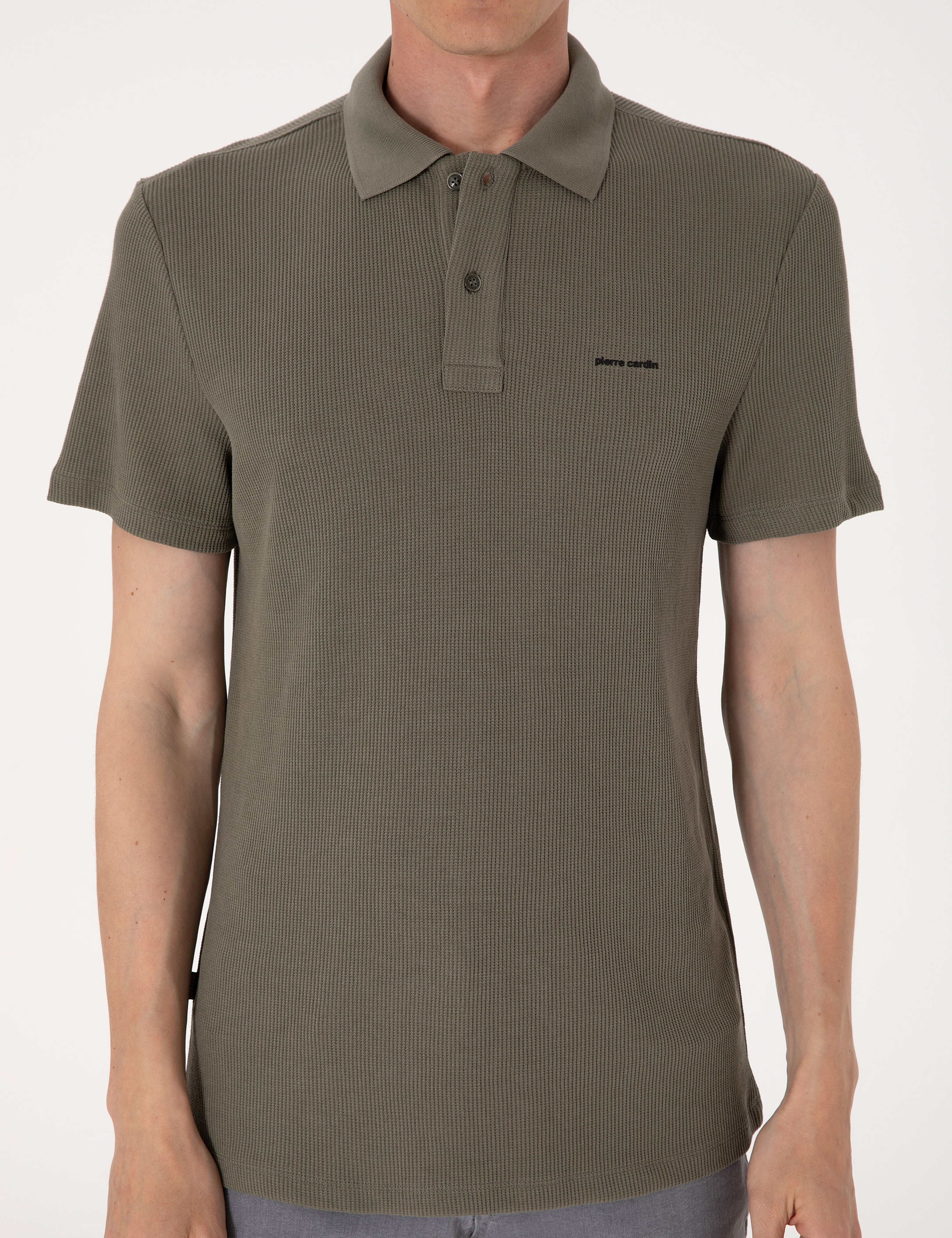 Haki Slim Fit Örme Dokulu Polo Yaka Tişört