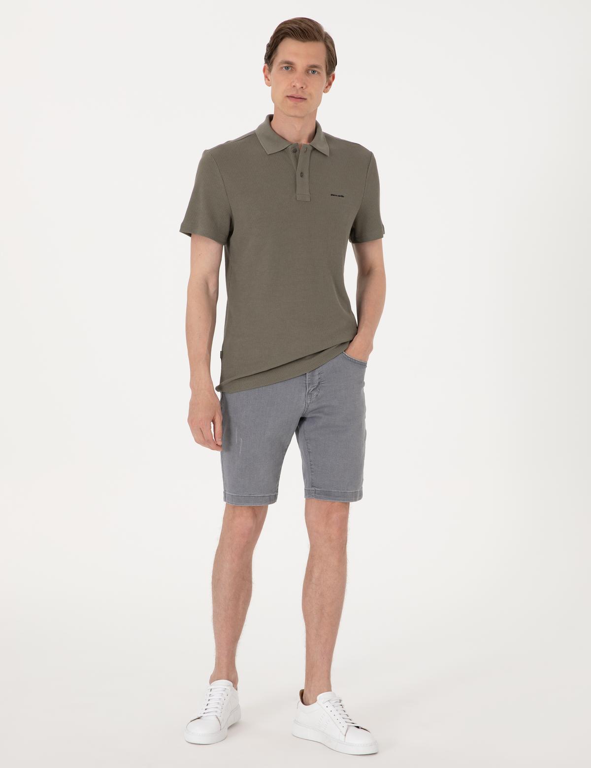 Haki Slim Fit Örme Dokulu Polo Yaka Tişört - 50309946019