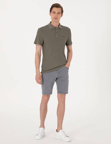 Haki Slim Fit Örme Dokulu Polo Yaka Tişört