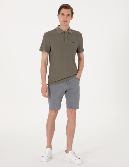 Haki Slim Fit Örme Dokulu Polo Yaka Tişört - 50309946019