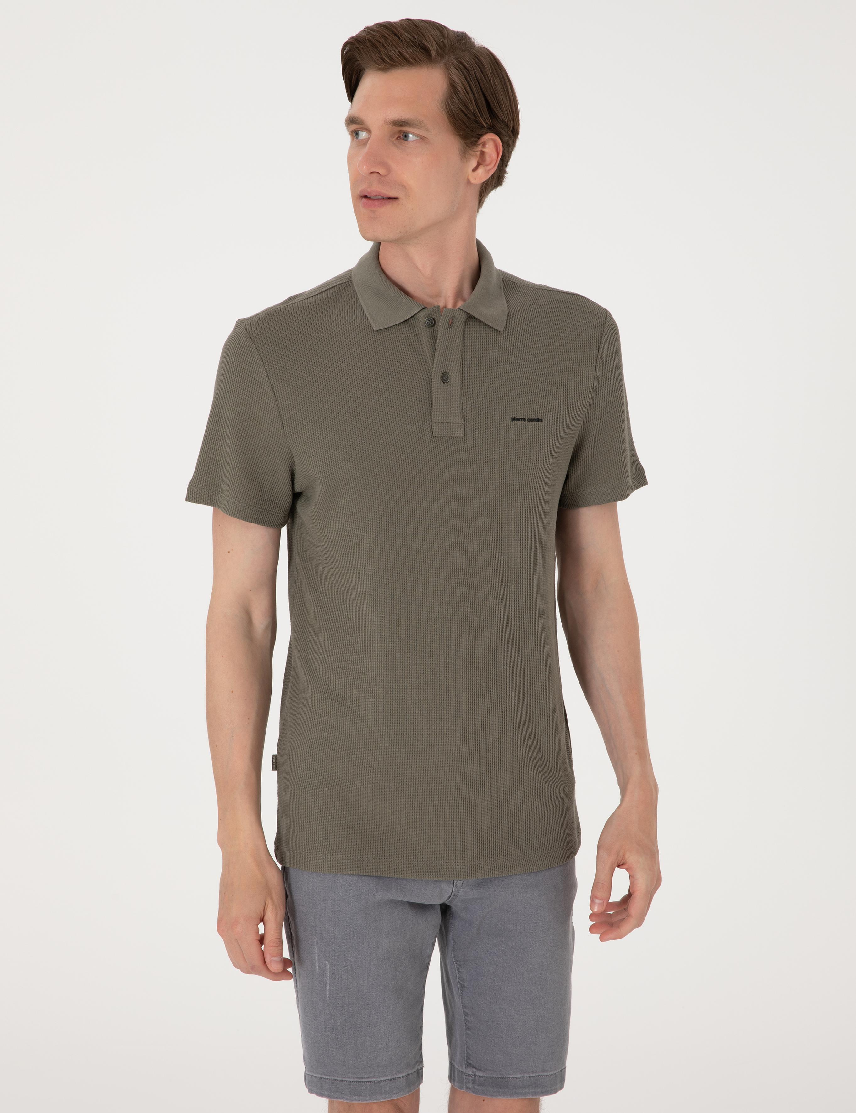 Haki Slim Fit Örme Dokulu Polo Yaka Tişört