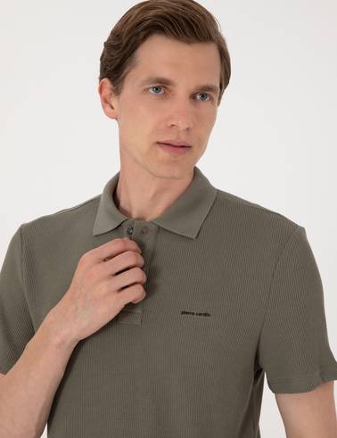 Haki Slim Fit Örme Dokulu Polo Yaka Tişört