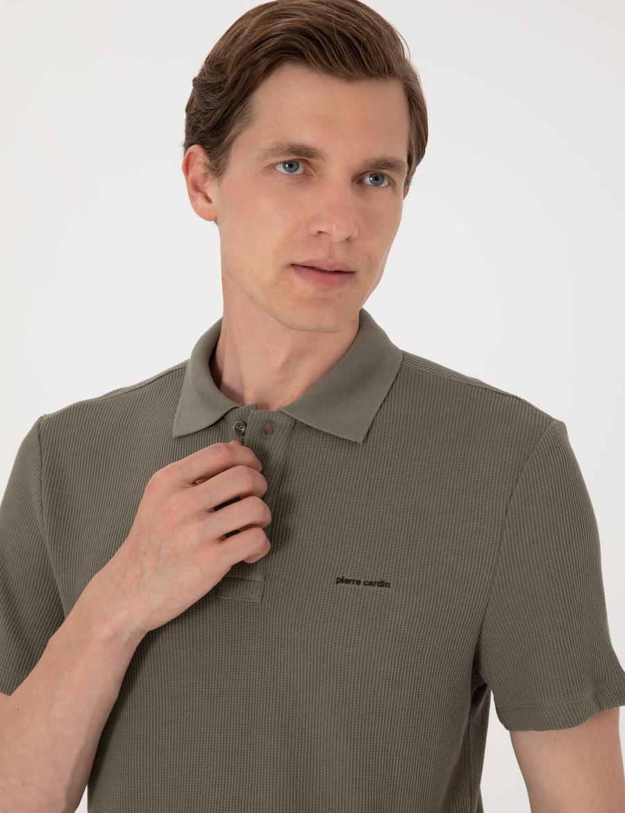 Haki Slim Fit Örme Dokulu Polo Yaka Tişört