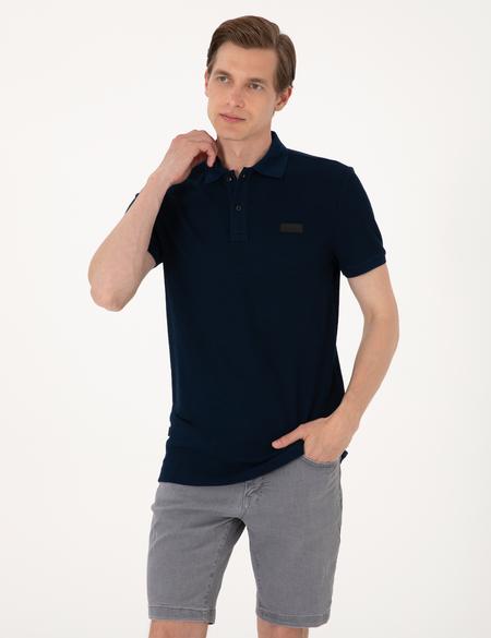 Lacivert Slim Fit Örme Dokulu Polo Yaka Tişört - 50309959028