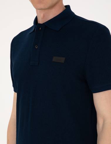 Lacivert Slim Fit Örme Dokulu Polo Yaka Tişört
