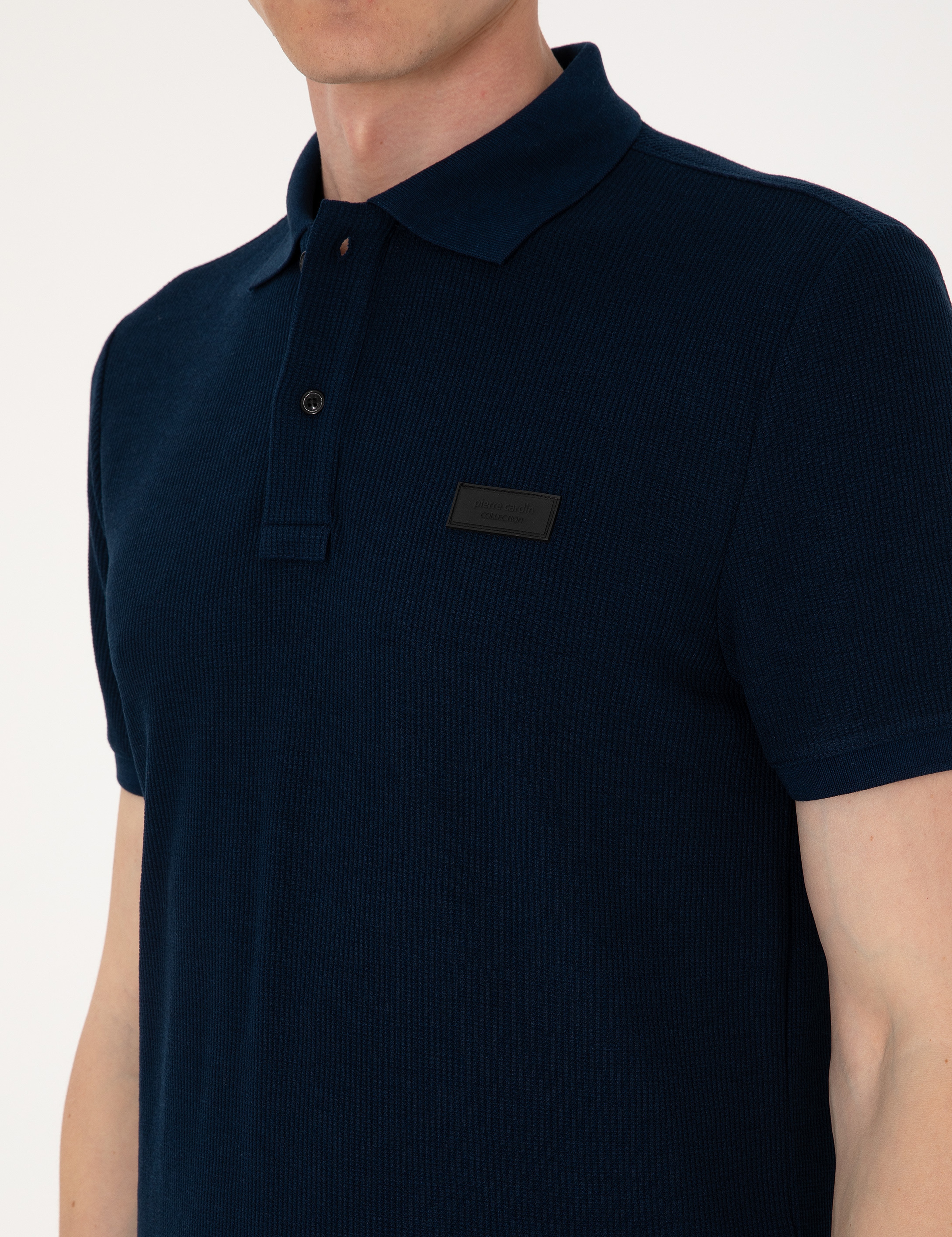 Lacivert Slim Fit Örme Dokulu Polo Yaka Tişört - Image 7