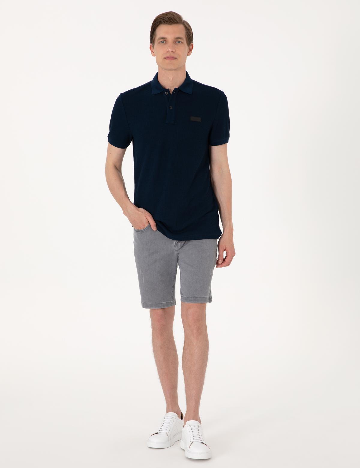 Lacivert Slim Fit Örme Dokulu Polo Yaka Tişört - 50309959028