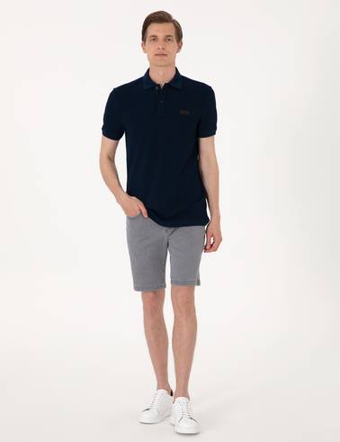 Lacivert Slim Fit Örme Dokulu Polo Yaka Tişört