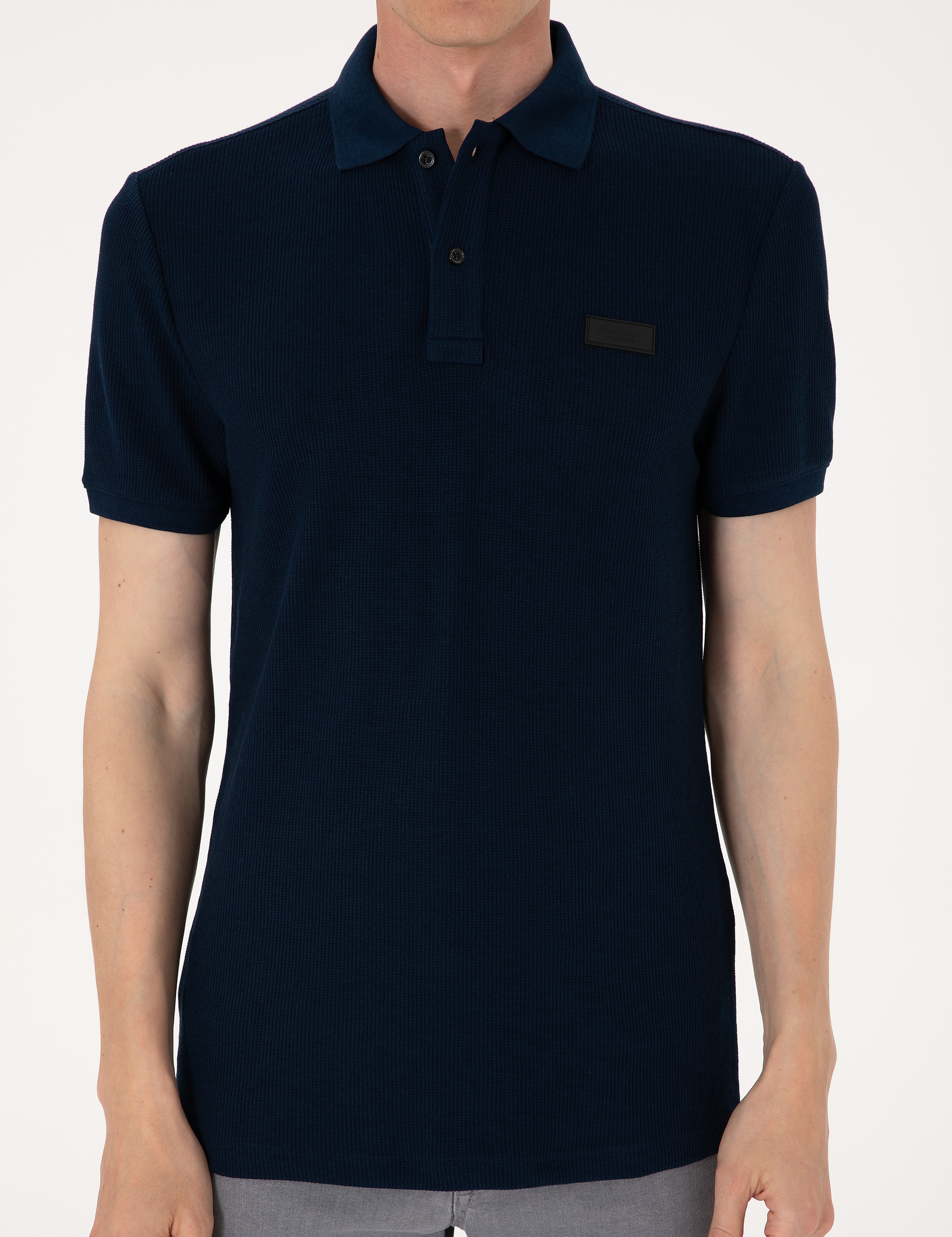Lacivert Slim Fit Örme Dokulu Polo Yaka Tişört - Image 6