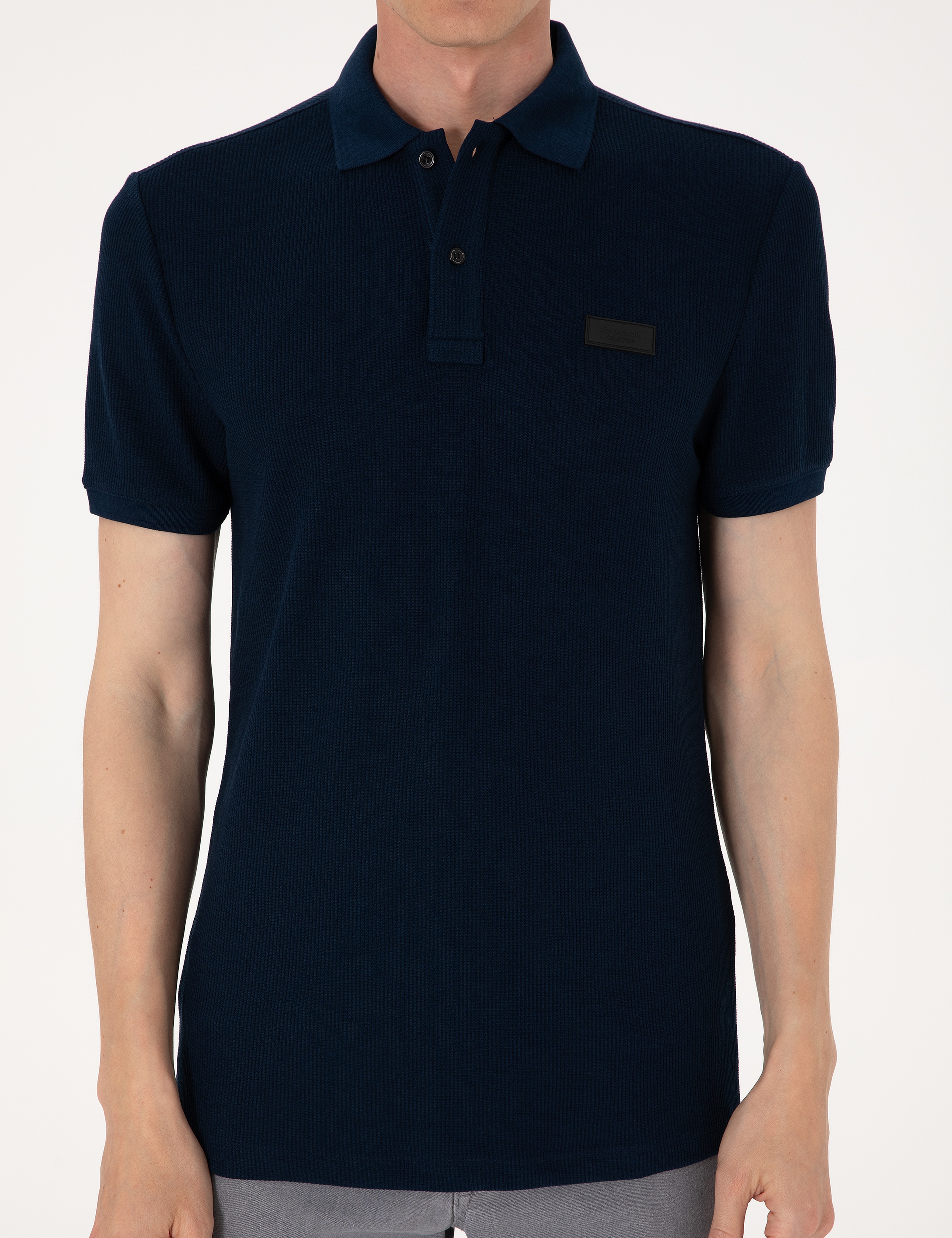 Lacivert Slim Fit Örme Dokulu Polo Yaka Tişört