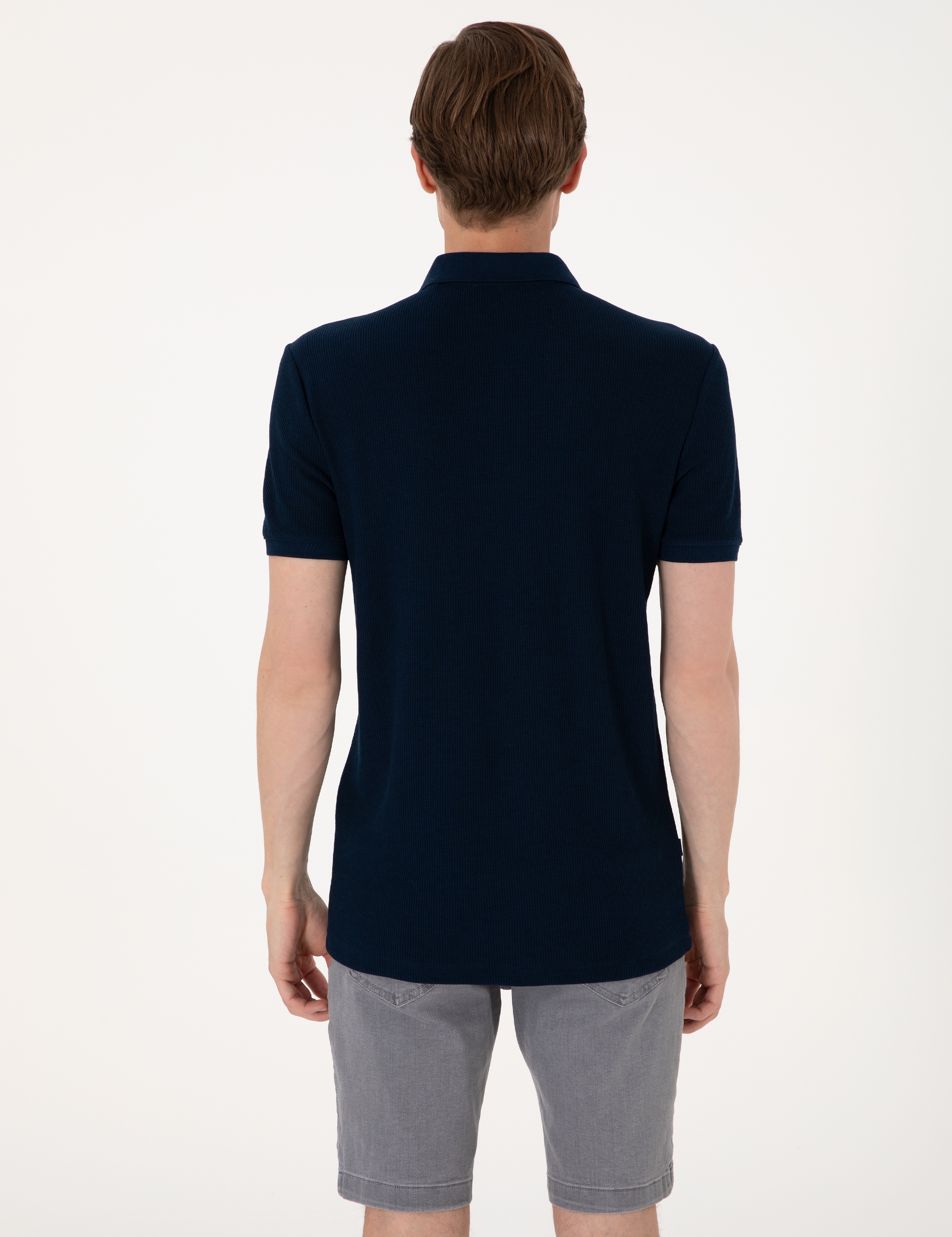 Lacivert Slim Fit Örme Dokulu Polo Yaka Tişört - Image 5