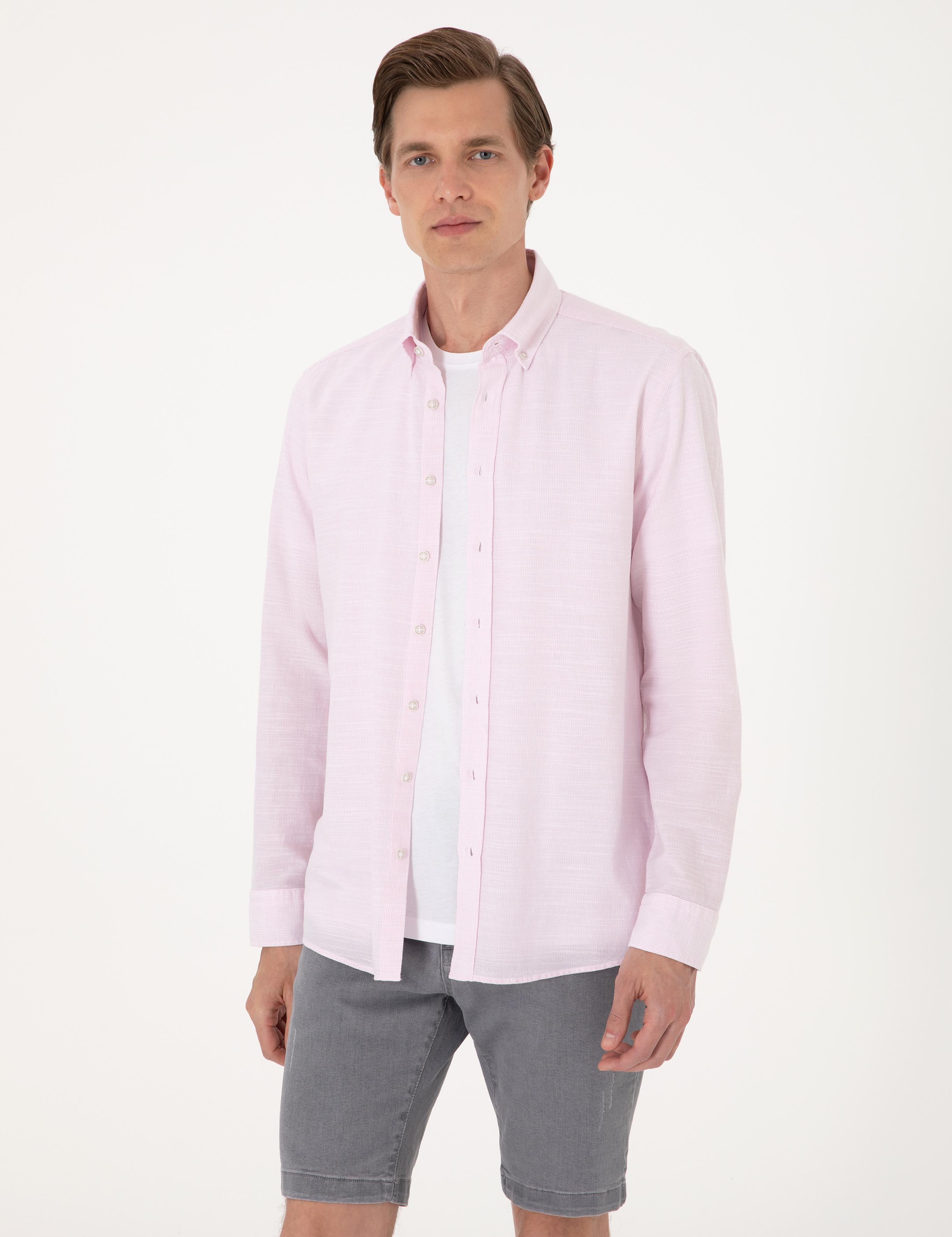 Nar Çiçeği Slim Fit Uzun Kollu Gömlek