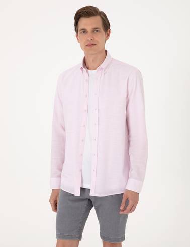 Nar Çiçeği Slim Fit Uzun Kollu Gömlek