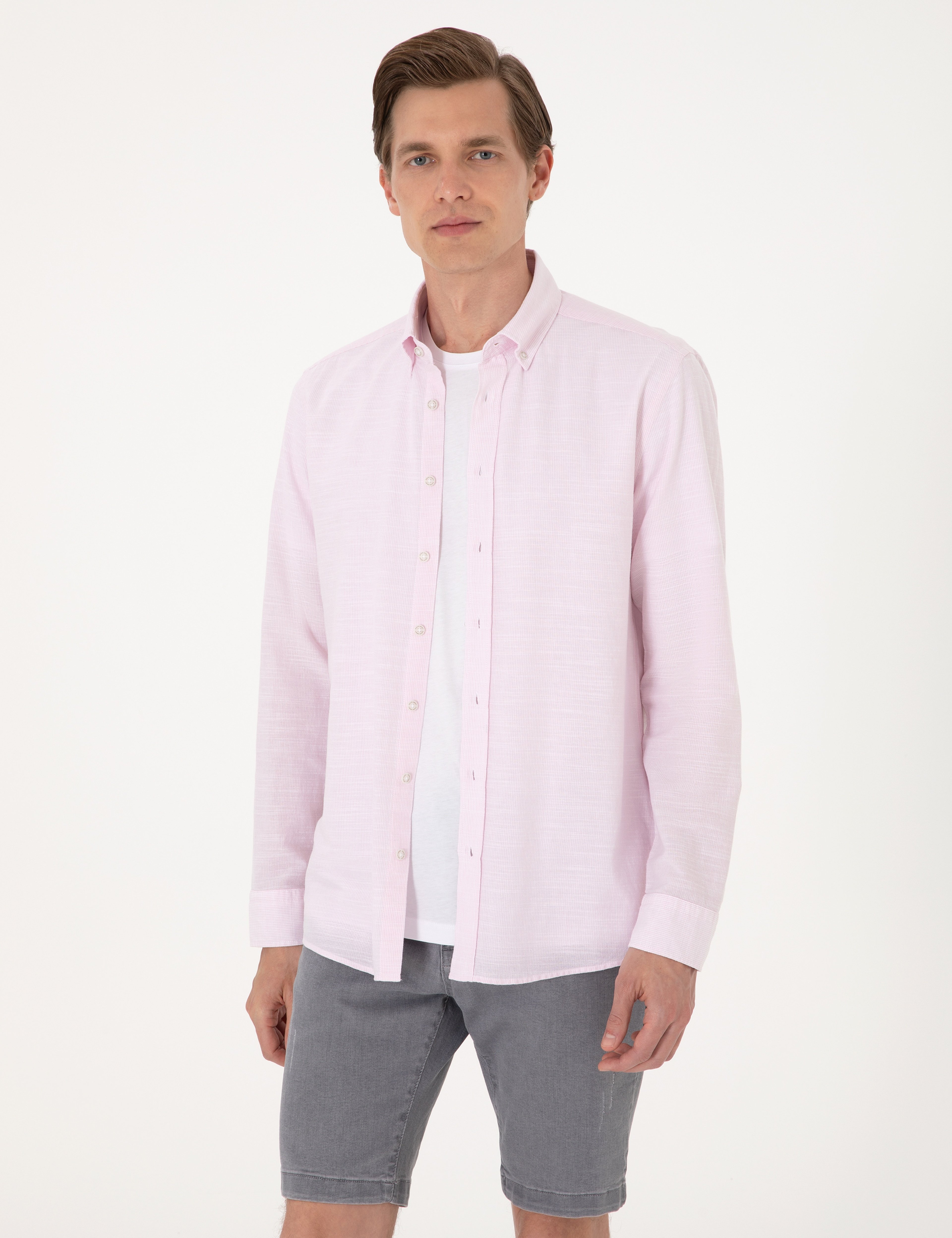 Nar Çiçeği Slim Fit Uzun Kollu Gömlek - Image 3