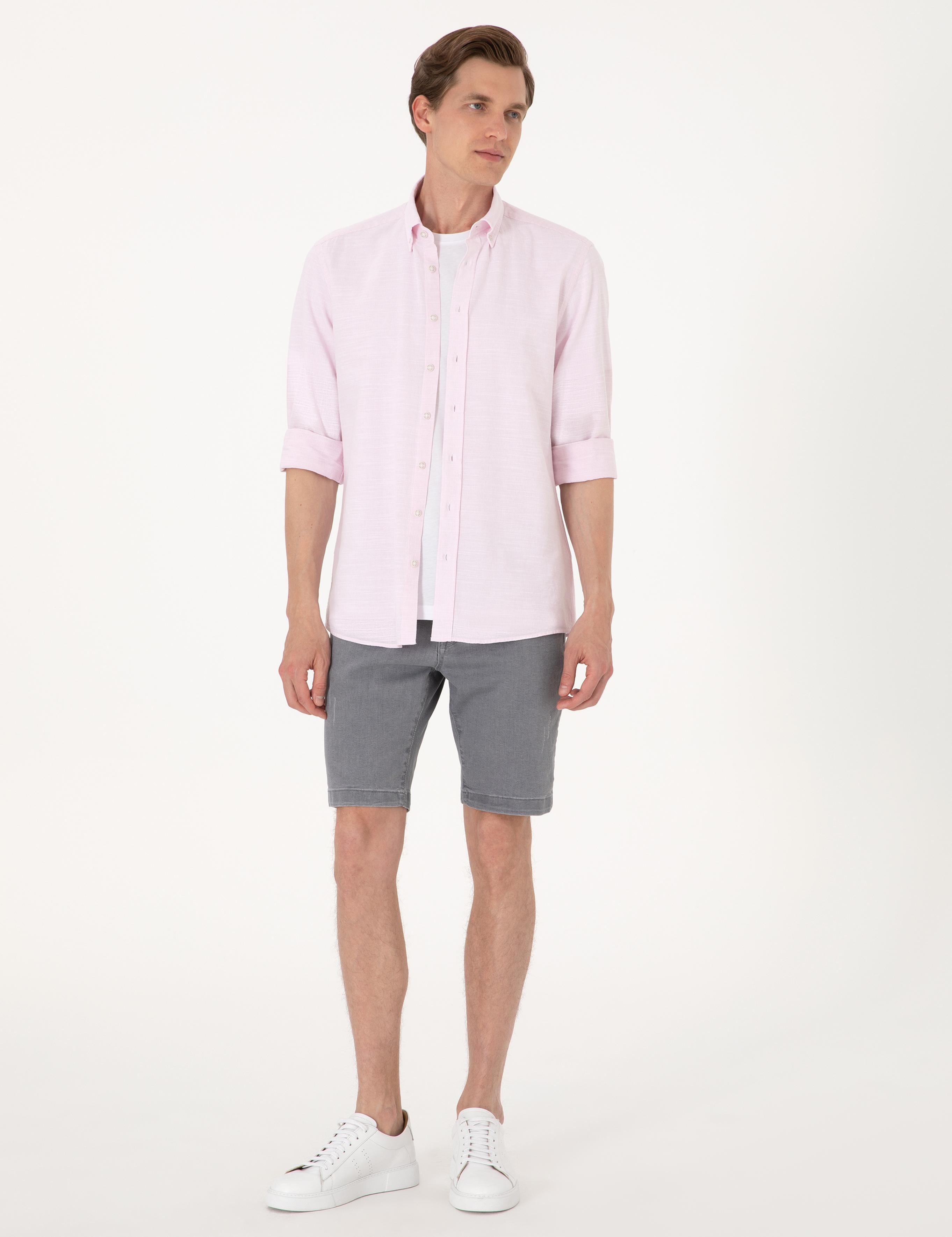 Nar Çiçeği Slim Fit Uzun Kollu Gömlek