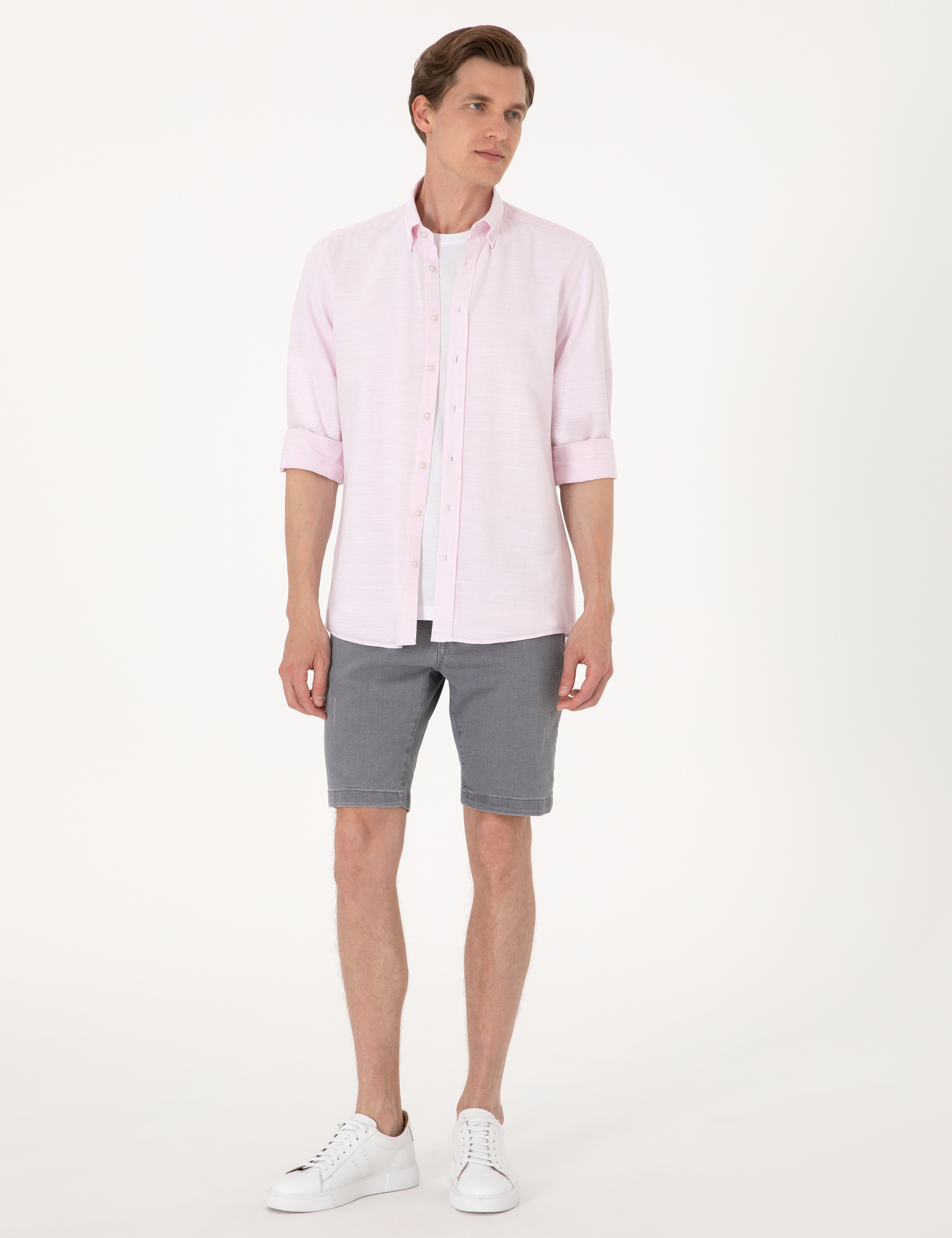Nar Çiçeği Slim Fit Uzun Kollu Gömlek - Image 4
