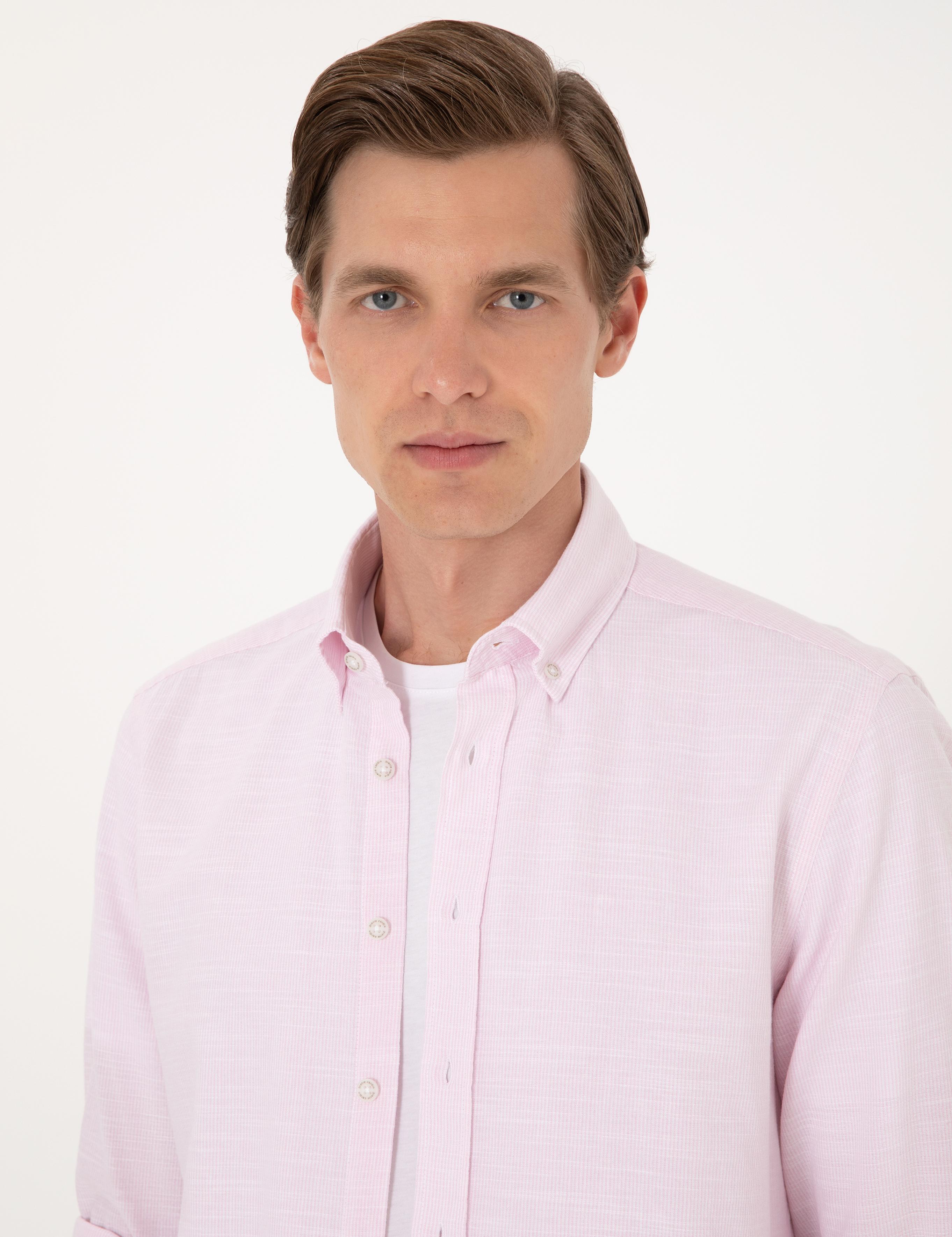 Nar Çiçeği Slim Fit Uzun Kollu Gömlek