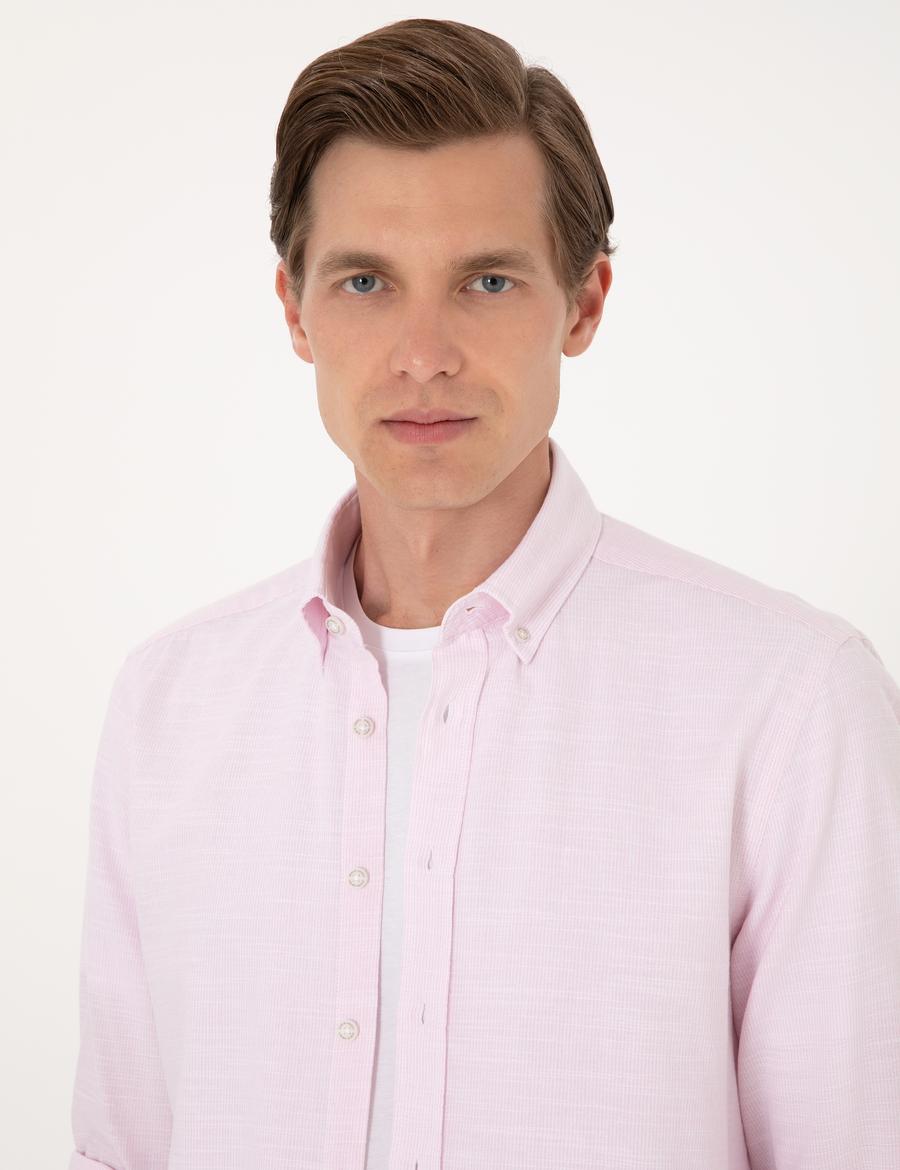 Nar Çiçeği Slim Fit Uzun Kollu Gömlek