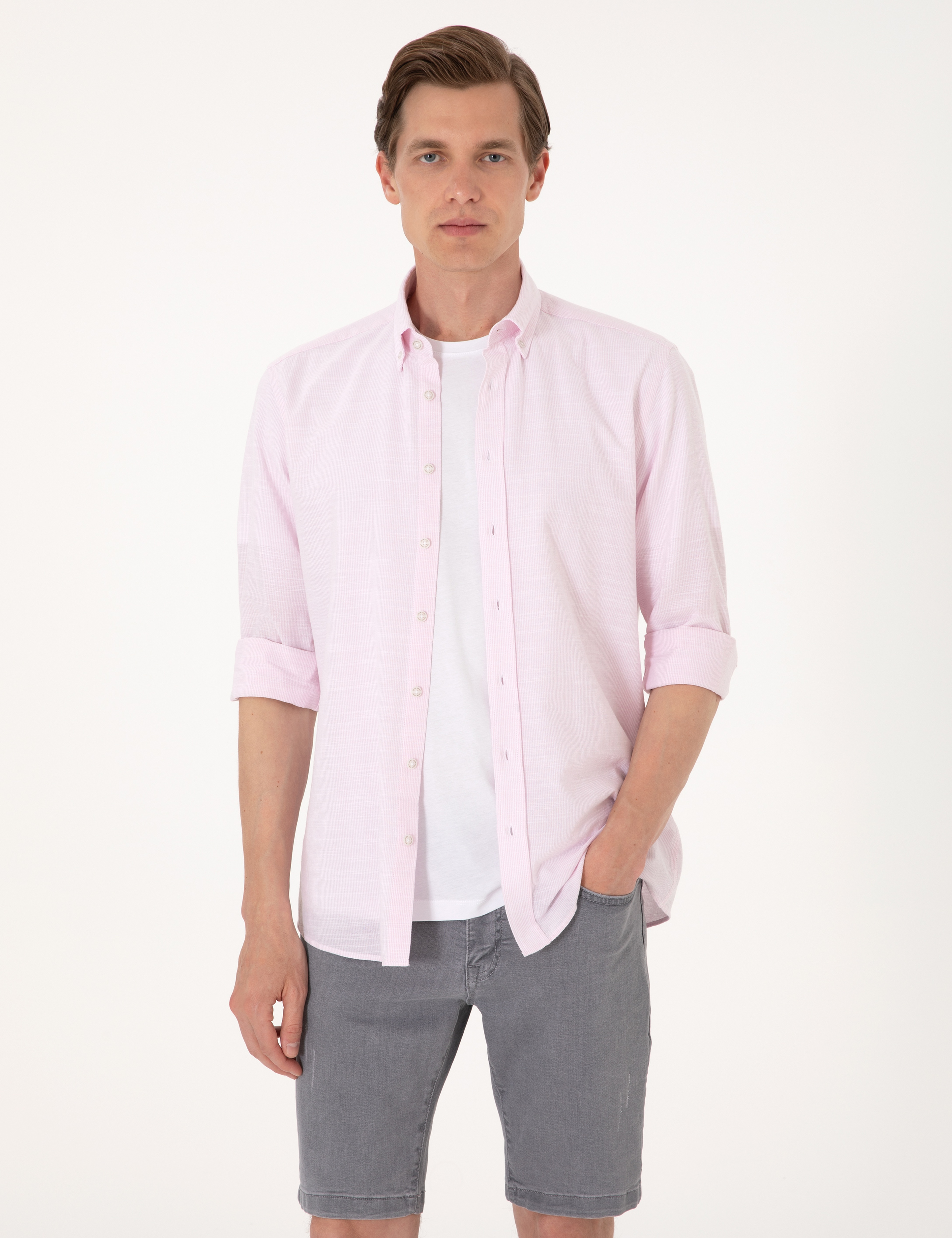 Nar Çiçeği Slim Fit Uzun Kollu Gömlek - Image 1
