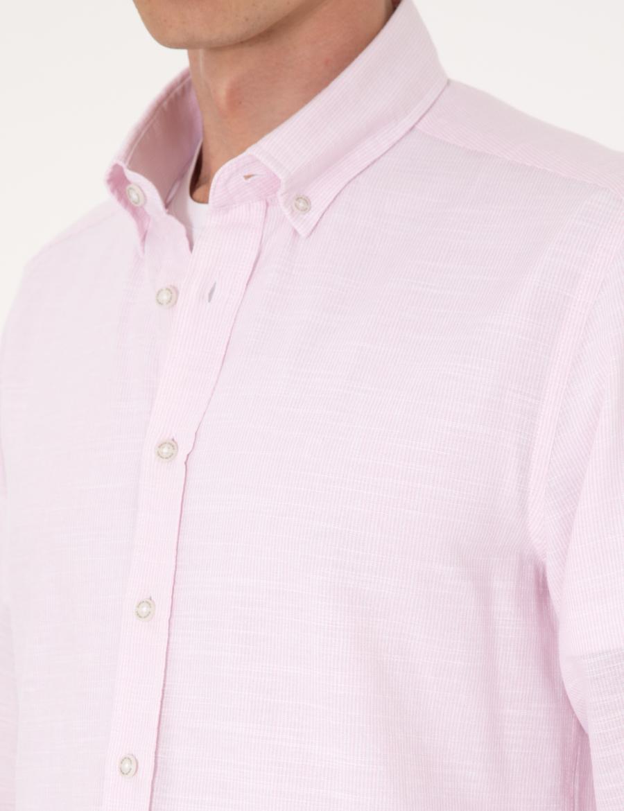 Nar Çiçeği Slim Fit Uzun Kollu Gömlek