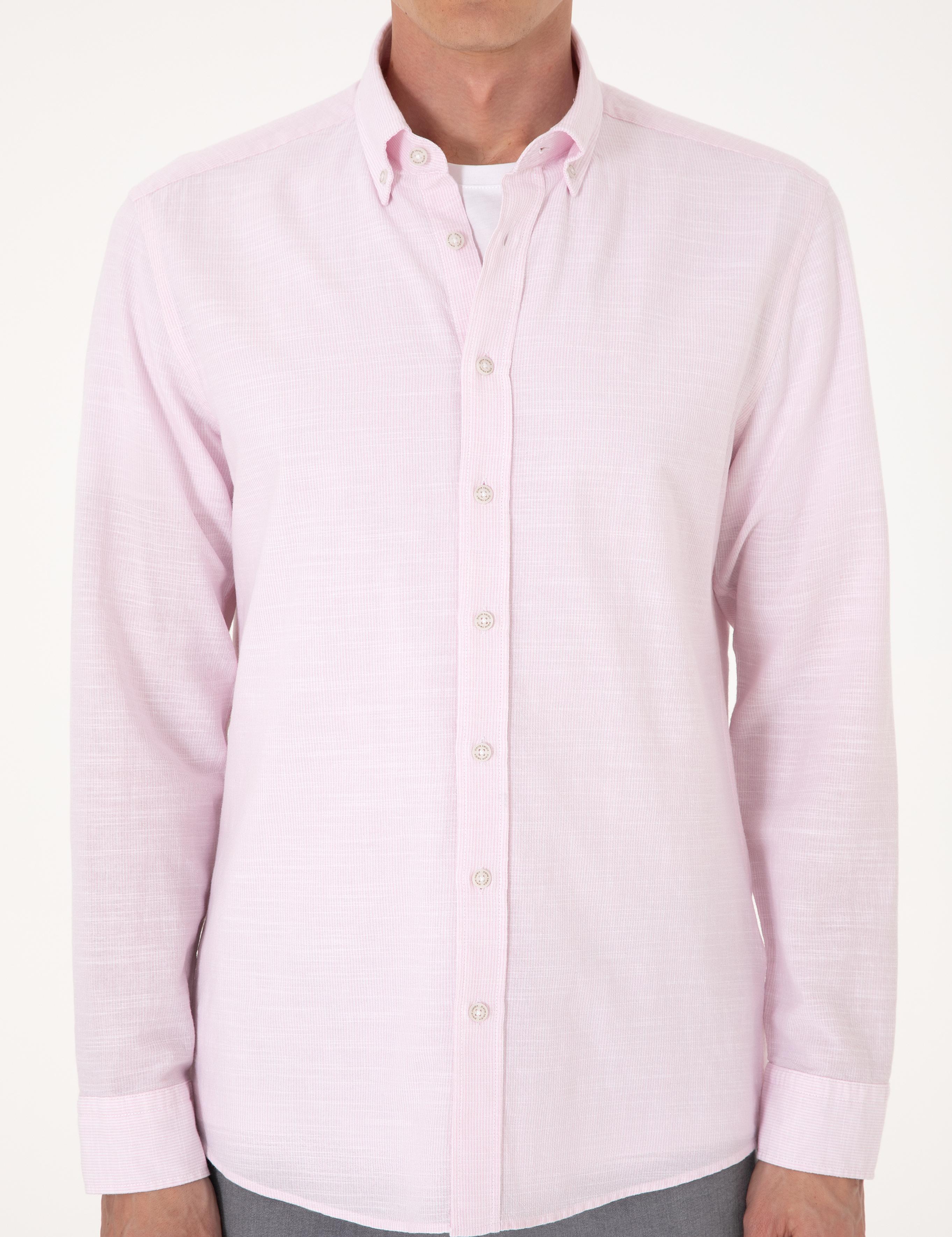 Nar Çiçeği Slim Fit Uzun Kollu Gömlek