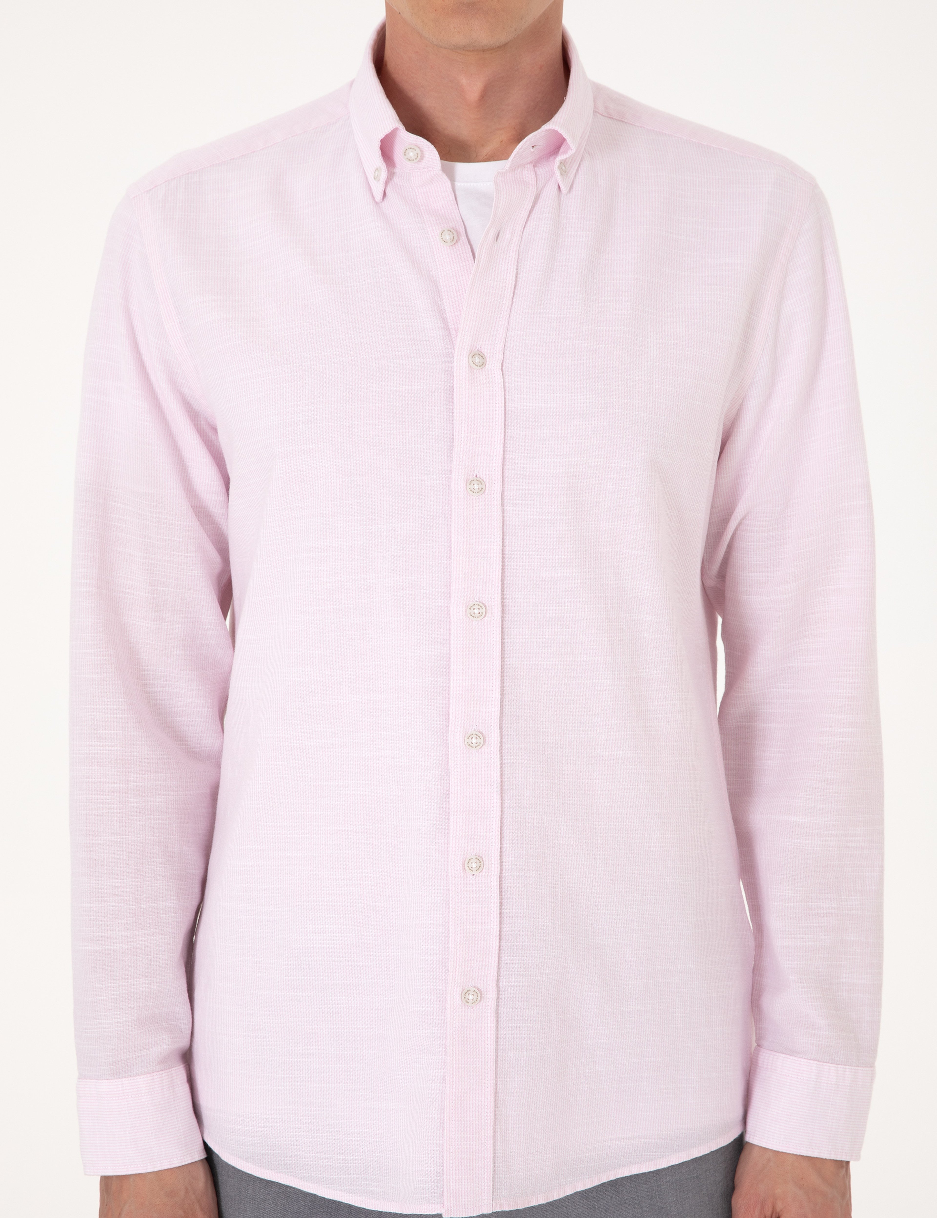 Nar Çiçeği Slim Fit Uzun Kollu Gömlek - Image 6