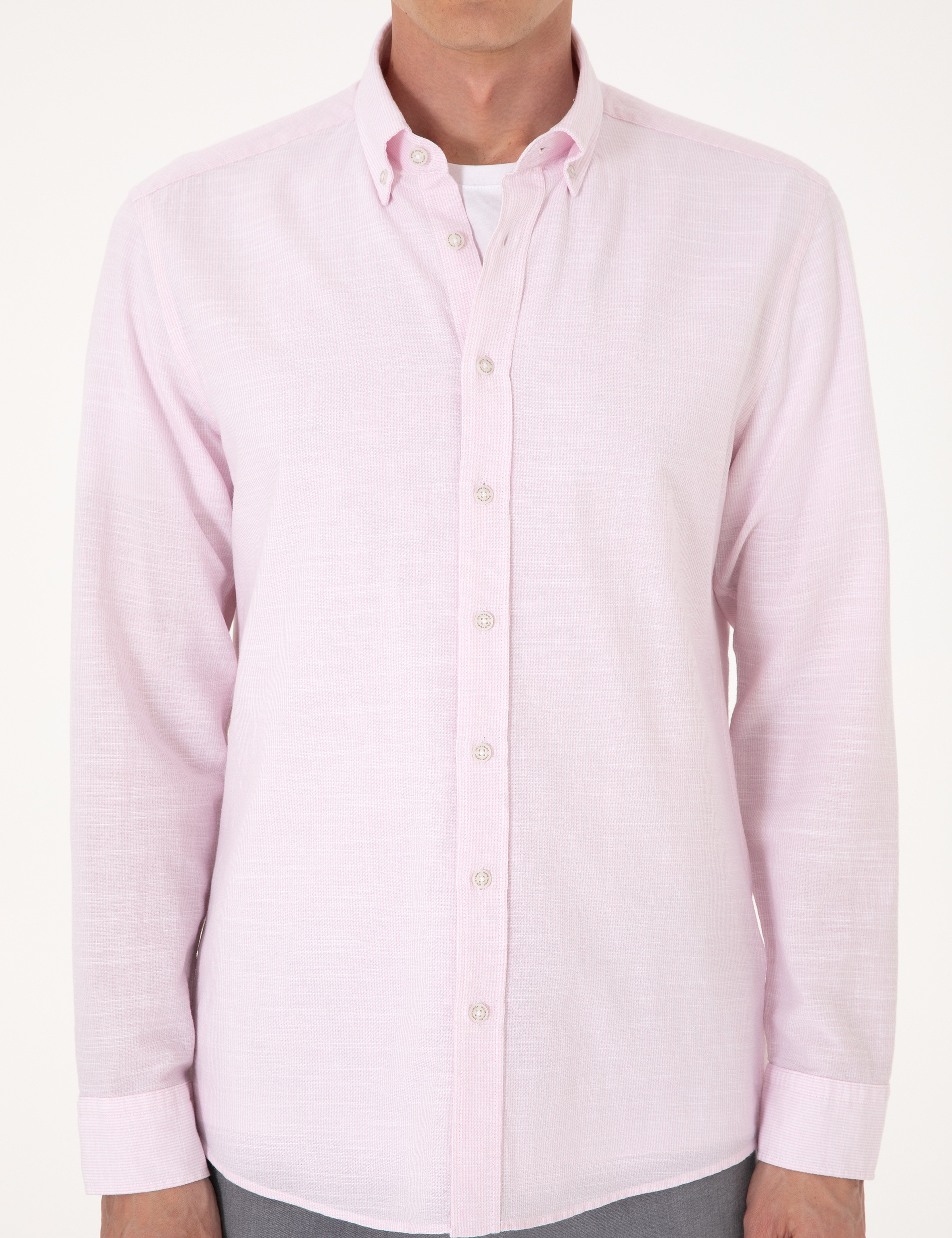 Nar Çiçeği Slim Fit Uzun Kollu Gömlek