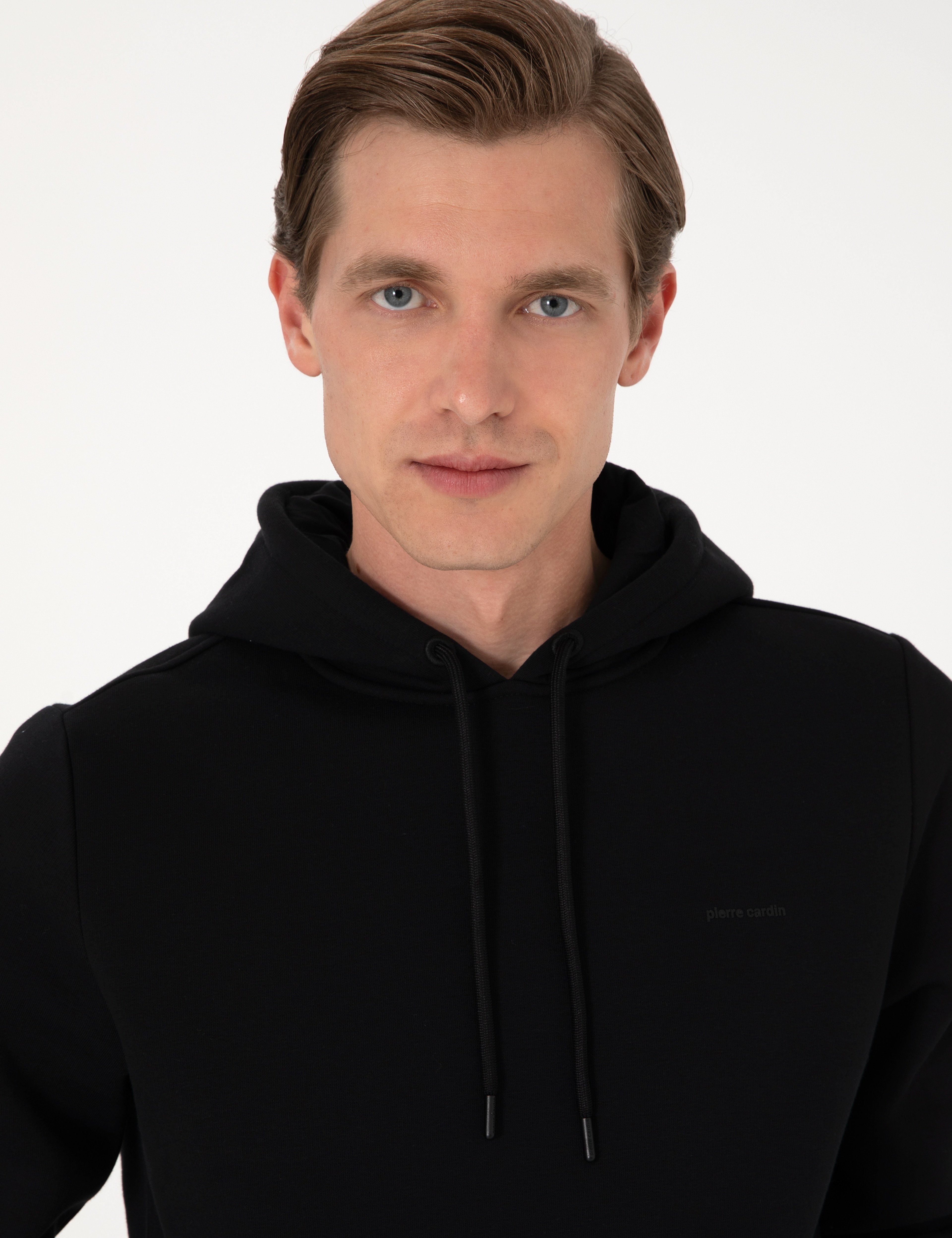 Siyah 2 İplik Regular Fit Kapüşonlu Basic Sweatshirt