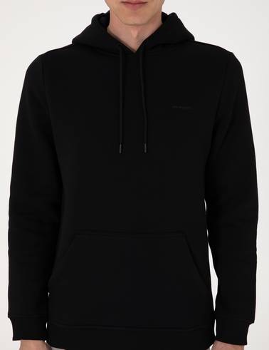 Siyah 2 İplik Regular Fit Kapüşonlu Basic Sweatshirt