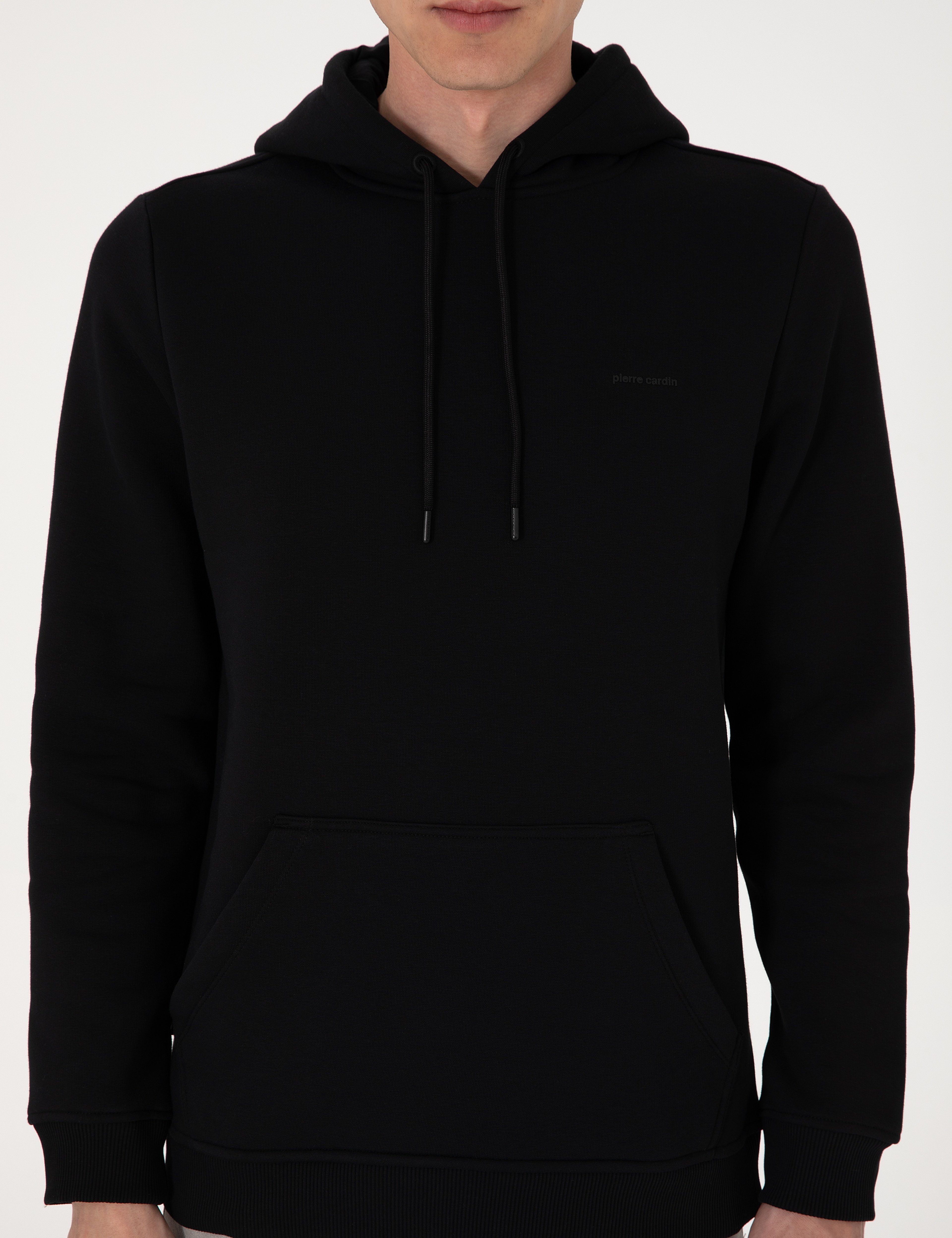 Siyah 2 İplik Regular Fit Kapüşonlu Basic Sweatshirt