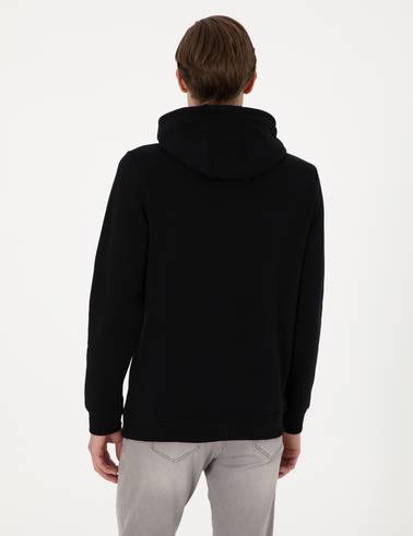 Siyah 2 İplik Regular Fit Kapüşonlu Basic Sweatshirt
