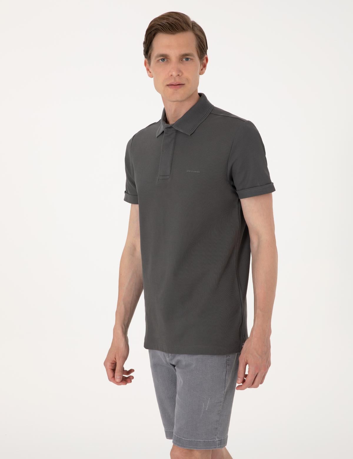 Gri Slim Fit %100 Pamuk Kıvrılmaz Amerikan Pike Polo Yaka Basic Tişört