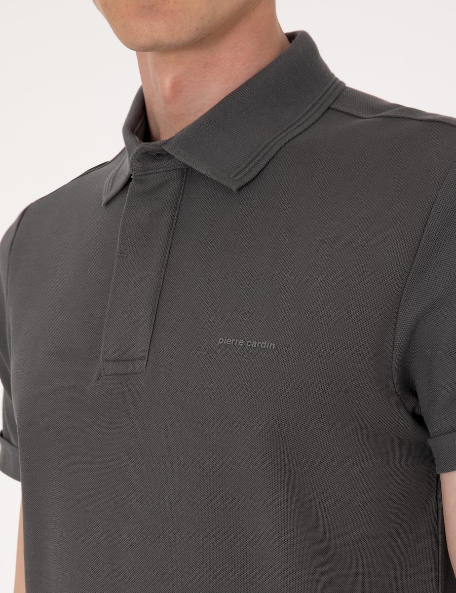Gri Slim Fit %100 Pamuk Kıvrılmaz Amerikan Pike Polo Yaka Basic Tişört