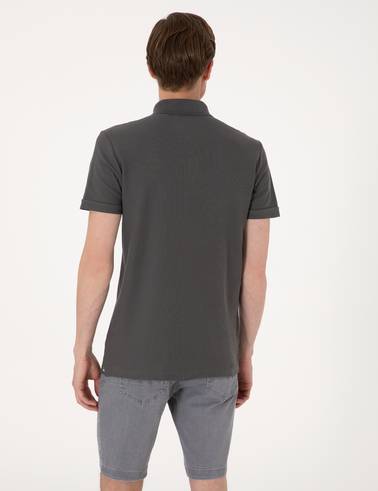 Gri Slim Fit %100 Pamuk Kıvrılmaz Amerikan Pike Polo Yaka Basic Tişört