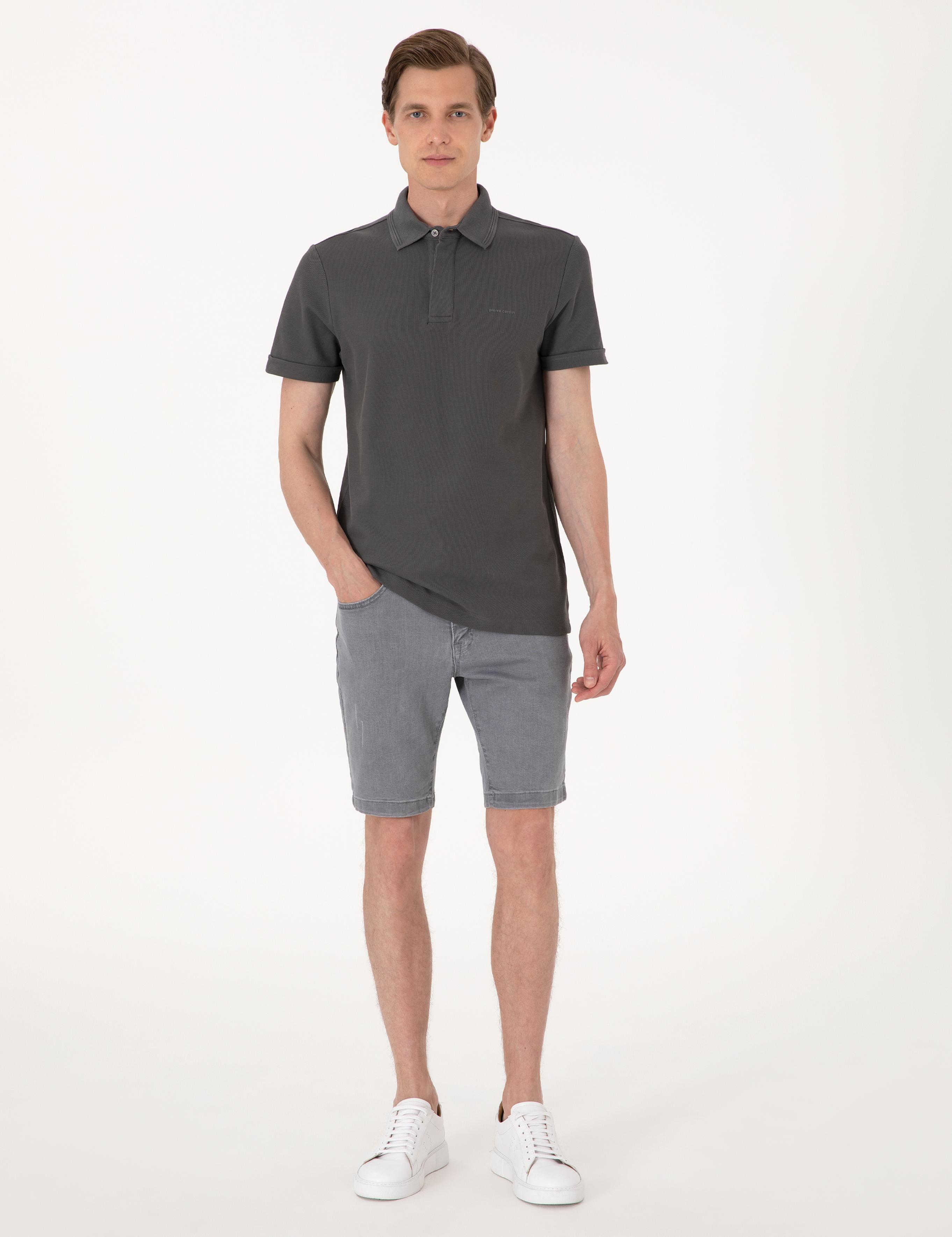 Gri Slim Fit %100 Pamuk Kıvrılmaz Amerikan Pike Polo Yaka Basic Tişört