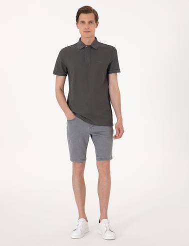 Gri Slim Fit %100 Pamuk Kıvrılmaz Amerikan Pike Polo Yaka Basic Tişört
